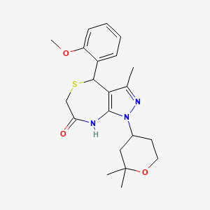 molecular formula C21H27N3O3S B11401979 1-(2,2-dimethyltetrahydro-2H-pyran-4-yl)-4-(2-methoxyphenyl)-3-methyl-4,8-dihydro-1H-pyrazolo[3,4-e][1,4]thiazepin-7(6H)-one 