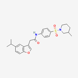 molecular formula C25H30N2O4S B11402012 N-{4-[(3-methylpiperidin-1-yl)sulfonyl]phenyl}-2-[5-(propan-2-yl)-1-benzofuran-3-yl]acetamide 