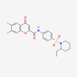 molecular formula C25H28N2O5S B11402033 N-{4-[(2-ethylpiperidin-1-yl)sulfonyl]phenyl}-6,7-dimethyl-4-oxo-4H-chromene-2-carboxamide 