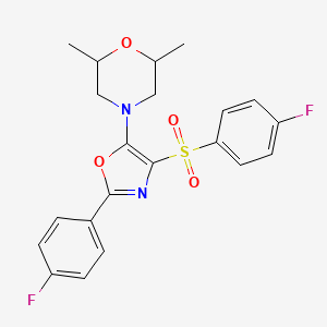 molecular formula C21H20F2N2O4S B11402049 4-{2-(4-Fluorophenyl)-4-[(4-fluorophenyl)sulfonyl]-1,3-oxazol-5-yl}-2,6-dimethylmorpholine 