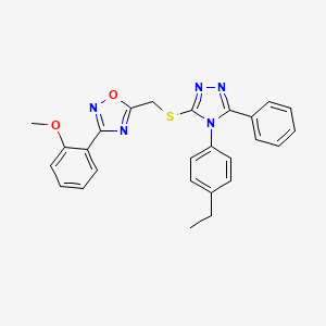 molecular formula C26H23N5O2S B11402136 5-({[4-(4-ethylphenyl)-5-phenyl-4H-1,2,4-triazol-3-yl]sulfanyl}methyl)-3-(2-methoxyphenyl)-1,2,4-oxadiazole 