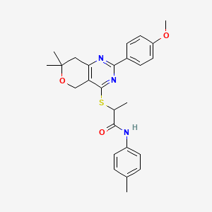 molecular formula C26H29N3O3S B11402137 2-{[2-(4-methoxyphenyl)-7,7-dimethyl-7,8-dihydro-5H-pyrano[4,3-d]pyrimidin-4-yl]sulfanyl}-N-(4-methylphenyl)propanamide 