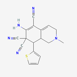 molecular formula C17H15N5S B11402179 6-amino-2-methyl-8-(thiophen-2-yl)-2,3,8,8a-tetrahydroisoquinoline-5,7,7(1H)-tricarbonitrile 