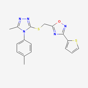 molecular formula C17H15N5OS2 B11402185 5-({[5-methyl-4-(4-methylphenyl)-4H-1,2,4-triazol-3-yl]sulfanyl}methyl)-3-(thiophen-2-yl)-1,2,4-oxadiazole 