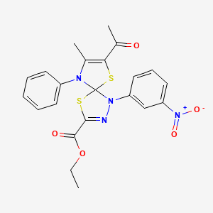 molecular formula C22H20N4O5S2 B11402227 Ethyl 7-acetyl-8-methyl-1-(3-nitrophenyl)-9-phenyl-4,6-dithia-1,2,9-triazaspiro[4.4]nona-2,7-diene-3-carboxylate 