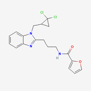 molecular formula C19H19Cl2N3O2 B11402228 N-(3-{1-[(2,2-dichlorocyclopropyl)methyl]-1H-benzimidazol-2-yl}propyl)furan-2-carboxamide 