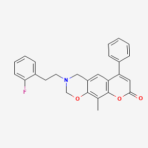 molecular formula C26H22FNO3 B11402369 3-[2-(2-fluorophenyl)ethyl]-10-methyl-6-phenyl-3,4-dihydro-2H,8H-chromeno[6,7-e][1,3]oxazin-8-one 