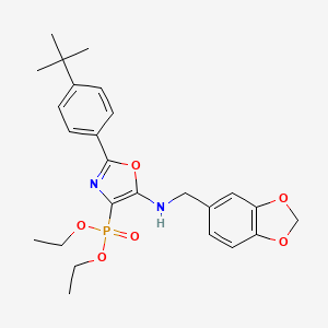 molecular formula C25H31N2O6P B11402429 Diethyl {5-[(1,3-benzodioxol-5-ylmethyl)amino]-2-(4-tert-butylphenyl)-1,3-oxazol-4-yl}phosphonate 