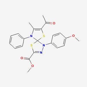 molecular formula C22H21N3O4S2 B11402469 Methyl 7-acetyl-1-(4-methoxyphenyl)-8-methyl-9-phenyl-4,6-dithia-1,2,9-triazaspiro[4.4]nona-2,7-diene-3-carboxylate 