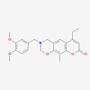 molecular formula C23H25NO5 B11402512 3-(3,4-dimethoxybenzyl)-6-ethyl-10-methyl-3,4-dihydro-2H,8H-chromeno[6,7-e][1,3]oxazin-8-one 