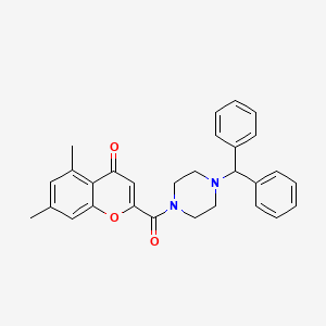 molecular formula C29H28N2O3 B11402670 2-{[4-(diphenylmethyl)piperazin-1-yl]carbonyl}-5,7-dimethyl-4H-chromen-4-one 