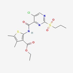 molecular formula C17H20ClN3O5S2 B11402730 Ethyl 2-({[5-chloro-2-(propylsulfonyl)pyrimidin-4-yl]carbonyl}amino)-4,5-dimethylthiophene-3-carboxylate 