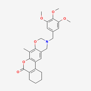 7-methyl-10-(3,4,5-trimethoxybenzyl)-1,2,3,4,10,11-hexahydro-5H,9H-benzo[3,4]chromeno[6,7-e][1,3]oxazin-5-one