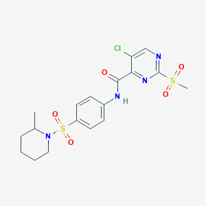 molecular formula C18H21ClN4O5S2 B11402812 5-chloro-N-{4-[(2-methylpiperidin-1-yl)sulfonyl]phenyl}-2-(methylsulfonyl)pyrimidine-4-carboxamide 