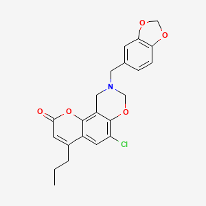 molecular formula C22H20ClNO5 B11402851 9-(1,3-benzodioxol-5-ylmethyl)-6-chloro-4-propyl-9,10-dihydro-2H,8H-chromeno[8,7-e][1,3]oxazin-2-one 