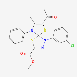 molecular formula C21H18ClN3O3S2 B11403069 Methyl 7-acetyl-1-(3-chlorophenyl)-8-methyl-9-phenyl-4,6-dithia-1,2,9-triazaspiro[4.4]nona-2,7-diene-3-carboxylate 