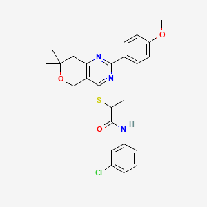 molecular formula C26H28ClN3O3S B11403173 N-(3-chloro-4-methylphenyl)-2-{[2-(4-methoxyphenyl)-7,7-dimethyl-7,8-dihydro-5H-pyrano[4,3-d]pyrimidin-4-yl]sulfanyl}propanamide 