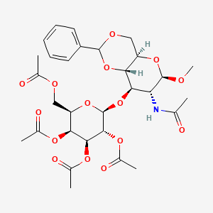 molecular formula C₃₀H₃₉NO₁₅ B1140318 Methyl 2-Acetamido-4,6-O-benzylidene-3-O-(2,3,4,6-tetra-O-acetyl-β-D-galactopyranosyl-2-deoxy-β-D-gl CAS No. 162427-96-5