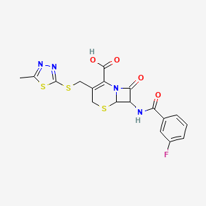 molecular formula C18H15FN4O4S3 B11403311 7-{[(3-Fluorophenyl)carbonyl]amino}-3-{[(5-methyl-1,3,4-thiadiazol-2-yl)sulfanyl]methyl}-8-oxo-5-thia-1-azabicyclo[4.2.0]oct-2-ene-2-carboxylic acid 