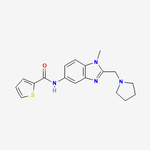 molecular formula C18H20N4OS B11403361 N-[1-methyl-2-(pyrrolidin-1-ylmethyl)-1H-benzimidazol-5-yl]thiophene-2-carboxamide 