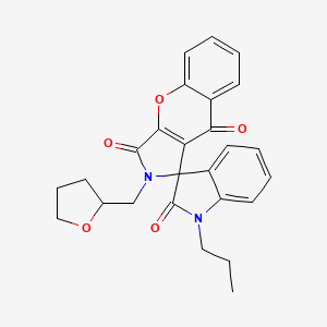 molecular formula C26H24N2O5 B11403407 1'-propyl-2-(tetrahydrofuran-2-ylmethyl)-2H-spiro[chromeno[2,3-c]pyrrole-1,3'-indole]-2',3,9(1'H)-trione 