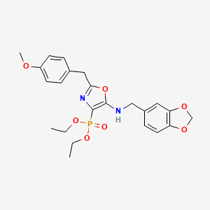 molecular formula C23H27N2O7P B11403524 Diethyl {5-[(1,3-benzodioxol-5-ylmethyl)amino]-2-(4-methoxybenzyl)-1,3-oxazol-4-yl}phosphonate 