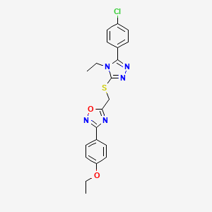 molecular formula C21H20ClN5O2S B11403527 5-({[5-(4-chlorophenyl)-4-ethyl-4H-1,2,4-triazol-3-yl]sulfanyl}methyl)-3-(4-ethoxyphenyl)-1,2,4-oxadiazole 