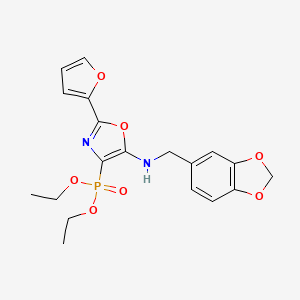 molecular formula C19H21N2O7P B11403552 Diethyl (5-{[(2H-1,3-benzodioxol-5-YL)methyl]amino}-2-(furan-2-YL)-1,3-oxazol-4-YL)phosphonate 