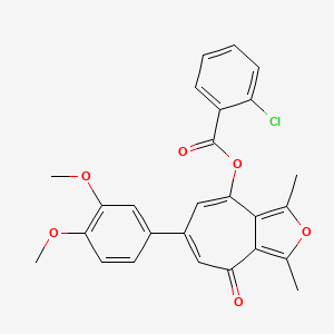 molecular formula C26H21ClO6 B11403854 6-(3,4-dimethoxyphenyl)-1,3-dimethyl-4-oxo-4H-cyclohepta[c]furan-8-yl 2-chlorobenzoate 