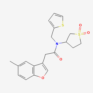 molecular formula C20H21NO4S2 B11403961 N-(1,1-dioxidotetrahydrothiophen-3-yl)-2-(5-methyl-1-benzofuran-3-yl)-N-(thiophen-2-ylmethyl)acetamide 