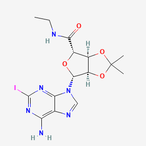 molecular formula C₁₅H₁₉IN₆O₄ B1140397 (3Ar,4R,6S,6aS)-4-(6-amino-2-iodopurin-9-yl)-N-ethyl-2,2-dimethyl-3a,4,6,6a-tetrahydrofuro[3,4-d][1,3]dioxole-6-carboxamide CAS No. 162936-24-5