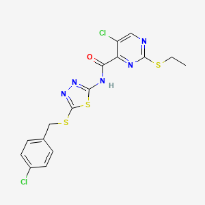 molecular formula C16H13Cl2N5OS3 B11404048 5-chloro-N-{5-[(4-chlorobenzyl)sulfanyl]-1,3,4-thiadiazol-2-yl}-2-(ethylsulfanyl)pyrimidine-4-carboxamide 