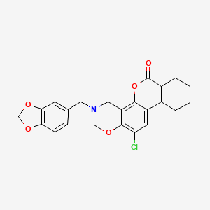 molecular formula C23H20ClNO5 B11404091 3-(1,3-benzodioxol-5-ylmethyl)-12-chloro-3,4,7,8,9,10-hexahydro-2H,6H-benzo[3,4]chromeno[8,7-e][1,3]oxazin-6-one 