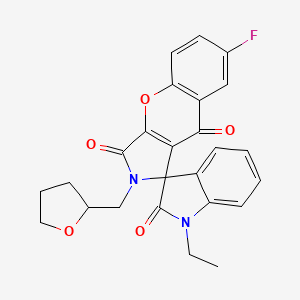 molecular formula C25H21FN2O5 B11404098 1'-ethyl-7-fluoro-2-(tetrahydrofuran-2-ylmethyl)-2H-spiro[chromeno[2,3-c]pyrrole-1,3'-indole]-2',3,9(1'H)-trione 