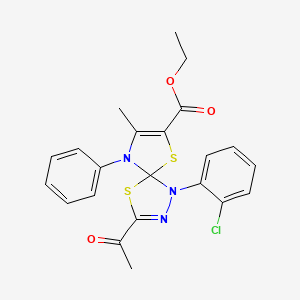 Ethyl 3-acetyl-1-(2-chlorophenyl)-8-methyl-9-phenyl-4,6-dithia-1,2,9-triazaspiro[4.4]nona-2,7-diene-7-carboxylate