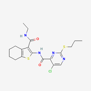 molecular formula C19H23ClN4O2S2 B11404293 5-chloro-N-[3-(ethylcarbamoyl)-4,5,6,7-tetrahydro-1-benzothiophen-2-yl]-2-(propylsulfanyl)pyrimidine-4-carboxamide 