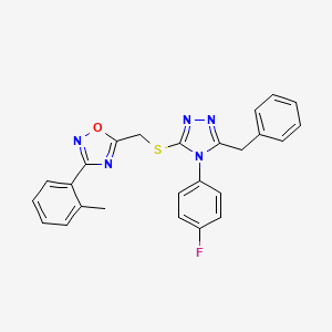 5-({[5-benzyl-4-(4-fluorophenyl)-4H-1,2,4-triazol-3-yl]sulfanyl}methyl)-3-(2-methylphenyl)-1,2,4-oxadiazole