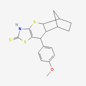 9-(4-methoxyphenyl)-3,4a,5,6,7,8,8a,9-octahydro-2H-5,8-methanothiochromeno[2,3-d]thiazole-2-thione