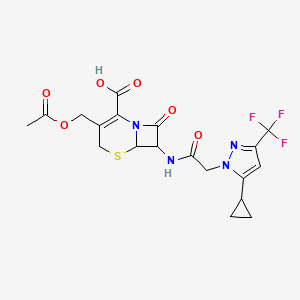 molecular formula C19H19F3N4O6S B11404472 3-[(acetyloxy)methyl]-7-({[5-cyclopropyl-3-(trifluoromethyl)-1H-pyrazol-1-yl]acetyl}amino)-8-oxo-5-thia-1-azabicyclo[4.2.0]oct-2-ene-2-carboxylic acid 