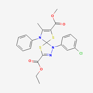 3-Ethyl 7-methyl 1-(3-chlorophenyl)-8-methyl-9-phenyl-4,6-dithia-1,2,9-triazaspiro[4.4]nona-2,7-diene-3,7-dicarboxylate