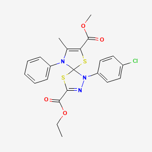 molecular formula C22H20ClN3O4S2 B11404687 3-Ethyl 7-methyl 1-(4-chlorophenyl)-8-methyl-9-phenyl-4,6-dithia-1,2,9-triazaspiro[4.4]nona-2,7-diene-3,7-dicarboxylate 