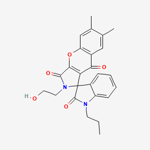 molecular formula C25H24N2O5 B11404724 2-(2-hydroxyethyl)-6,7-dimethyl-1'-propyl-2H-spiro[chromeno[2,3-c]pyrrole-1,3'-indole]-2',3,9(1'H)-trione 