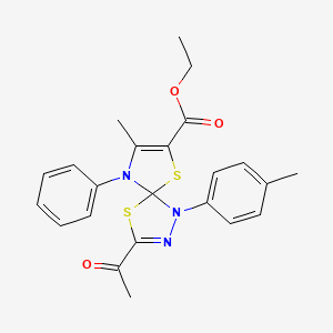 Ethyl 3-acetyl-8-methyl-1-(4-methylphenyl)-9-phenyl-4,6-dithia-1,2,9-triazaspiro[4.4]nona-2,7-diene-7-carboxylate