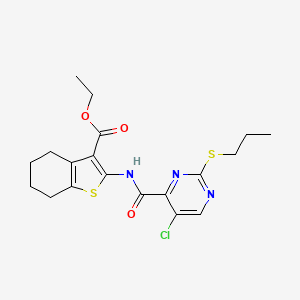 molecular formula C19H22ClN3O3S2 B11404841 Ethyl 2-({[5-chloro-2-(propylsulfanyl)pyrimidin-4-yl]carbonyl}amino)-4,5,6,7-tetrahydro-1-benzothiophene-3-carboxylate 