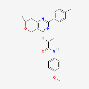 2-{[7,7-dimethyl-2-(4-methylphenyl)-7,8-dihydro-5H-pyrano[4,3-d]pyrimidin-4-yl]sulfanyl}-N-(4-methoxyphenyl)propanamide