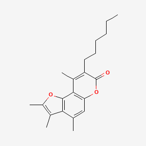 molecular formula C21H26O3 B11404926 8-hexyl-2,3,4,9-tetramethyl-7H-furo[2,3-f]chromen-7-one 