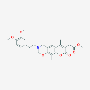 molecular formula C26H29NO7 B11405117 methyl {3-[2-(3,4-dimethoxyphenyl)ethyl]-6,10-dimethyl-8-oxo-3,4-dihydro-2H,8H-chromeno[6,7-e][1,3]oxazin-7-yl}acetate 