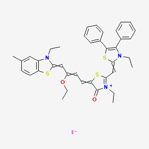 5-[3-Ethoxy-4-(3-ethyl-5-methyl-1,3-benzothiazol-2(3H)-ylidene)but-2-en-1-ylidene]-3-ethyl-2-[(3-ethyl-4,5-diphenyl-1,3-thiazol-2(3H)-ylidene)methyl]-4-oxo-4,5-dihydro-1,3-thiazol-3-ium iodide