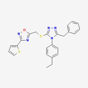 molecular formula C24H21N5OS2 B11405278 5-({[5-benzyl-4-(4-ethylphenyl)-4H-1,2,4-triazol-3-yl]sulfanyl}methyl)-3-(thiophen-2-yl)-1,2,4-oxadiazole 