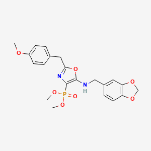 molecular formula C21H23N2O7P B11405376 Dimethyl {5-[(1,3-benzodioxol-5-ylmethyl)amino]-2-(4-methoxybenzyl)-1,3-oxazol-4-yl}phosphonate 